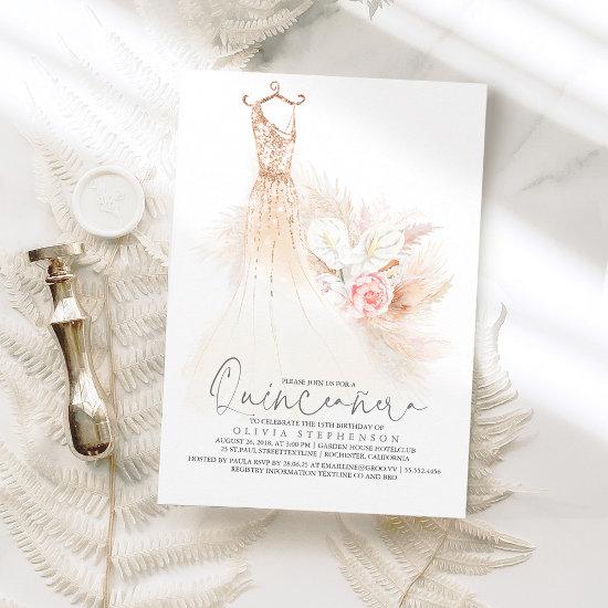 Quinceañera Pampas Grass Gold Dress 15th Birthday