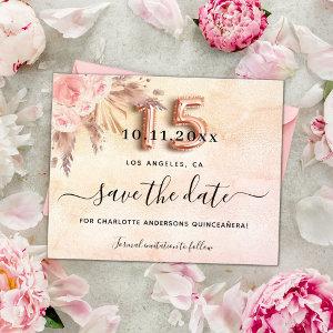 Quinceanera pampas rose save the date budget flyer