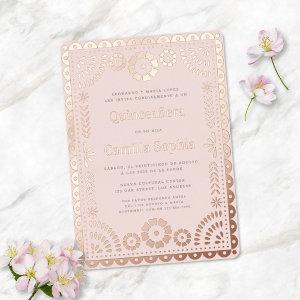Quinceañera Papel Picado Blush Pink Rose Gold Foil