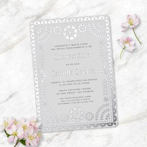 Quinceañera Papel Picado Elegant Grey Silver Foil