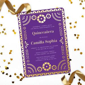 Quinceañera Papel Picado Elegant Purple Gold Foil