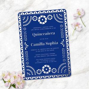 Quinceañera Papel Picado Elegant Royal Blue Silver Foil