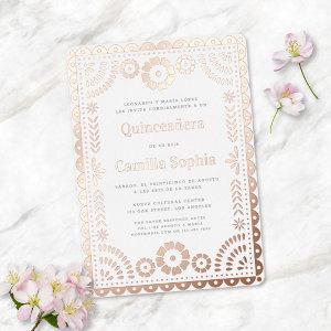 Quinceañera Papel Picado White Rose Gold Foil