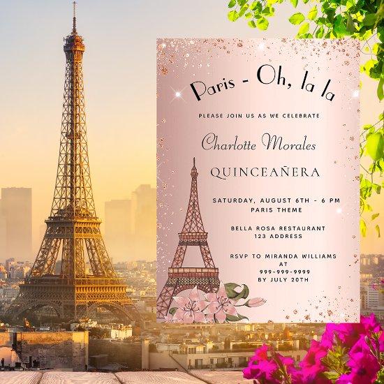 Quinceanera Paris Eiffel tower rose gold