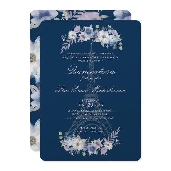 Quinceañera Paris Eiffel Tower Watercolor Floral