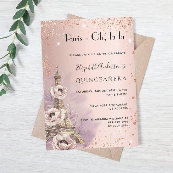 Quinceanera Paris rose gold Eiffel tower