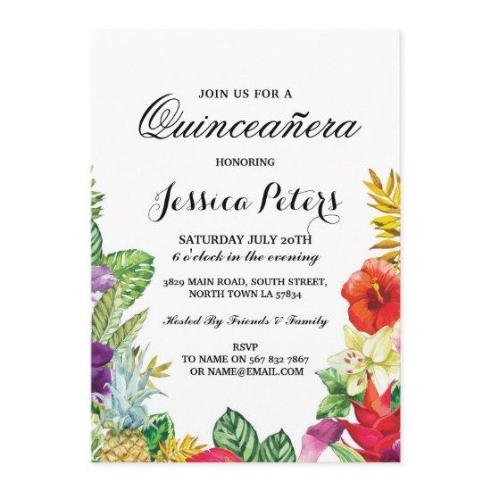 Quinceanera Party Aloha Tropical Luau Tiki Invite