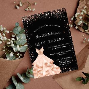 Quinceanera party black rose gold glitter dress