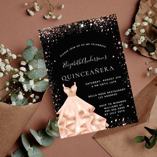 Quinceanera party black rose gold glitter dress