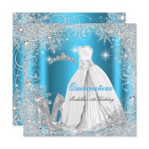Quinceanera Party Blue Silver Winter Snowflakes