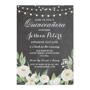 Quinceanera Party Chalk White Flowers Invite 15th