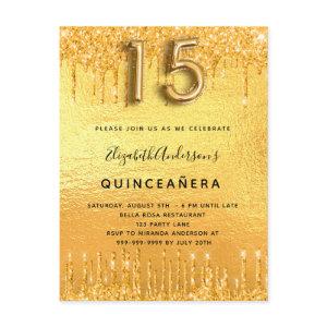 Quinceanera party gold drips  postcard