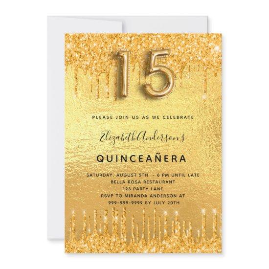 Quinceanera party gold glitter drips glam