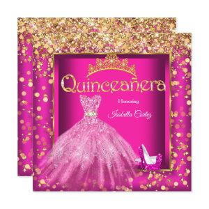 Quinceañera Party Hot Pink Dress High Heels Gold