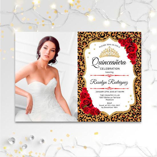 Quinceanera Party - Leopard Print Red White Photo