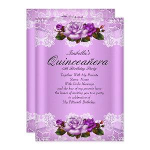 Quinceanera Party Lilac Purple Pink Roses Lace