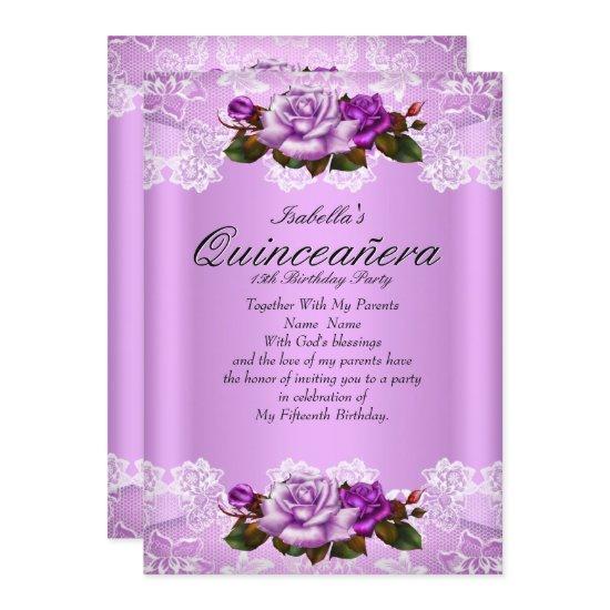 Quinceanera Party Lilac Purple Pink Roses Lace