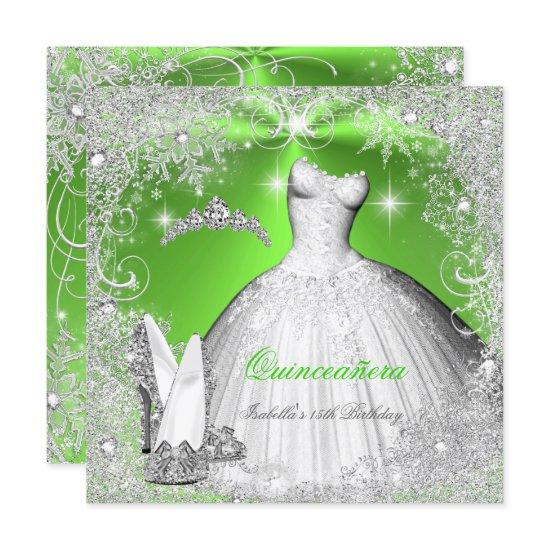 Quinceanera Party Lime Green Silver Snowflakes