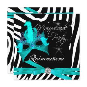 Quinceanera Party Masquerade Teal Zebra
