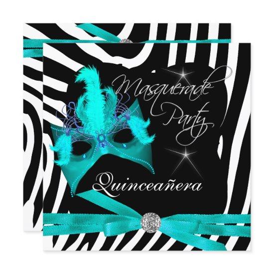 Quinceanera Party Masquerade Teal Zebra