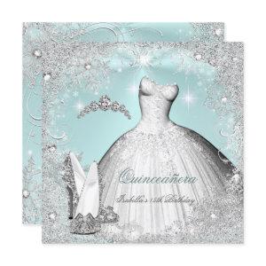 Quinceanera Party Mint Blue Silver Snowflakes