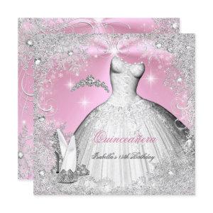 Quinceanera Party Pink Silver Winter Snowflakes