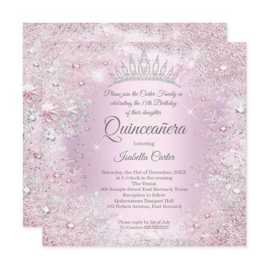 Quinceanera Party Pink Silver Winter Wonderland
