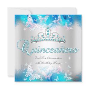 Quinceanera Party Pink Teal Blue Tiara Butterfly