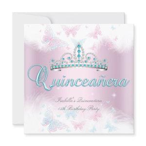 Quinceanera Party Pink Teal Tiara Butterfly 2