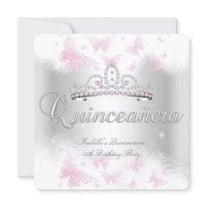 Quinceanera Party Pink White Tiara Butterfly 3