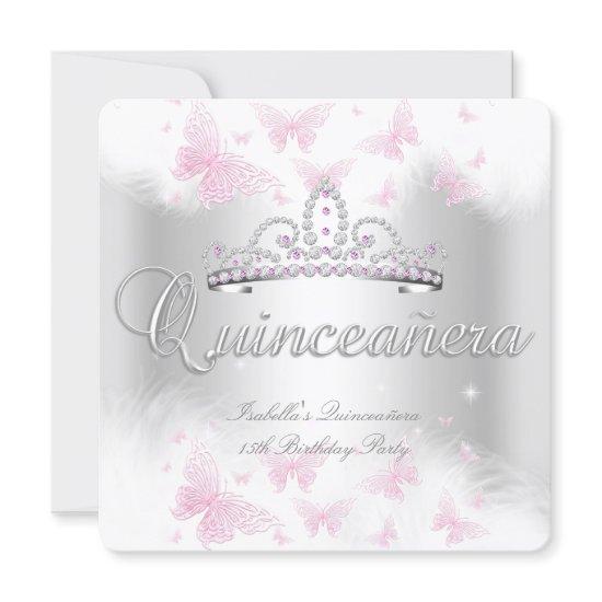 Quinceanera Party Pink White Tiara Butterfly 3