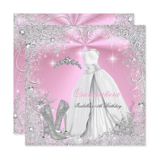 Quinceanera Party Pink White Winter Snowflakes 2