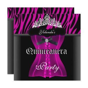 Quinceanera Party Pink Zebra Black Tiara Corset