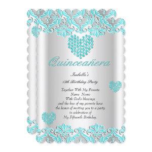 Quinceanera Party Pretty Teal Blue Hearts Lace