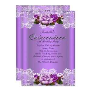 Quinceanera Party Purple Pink Roses White Lace