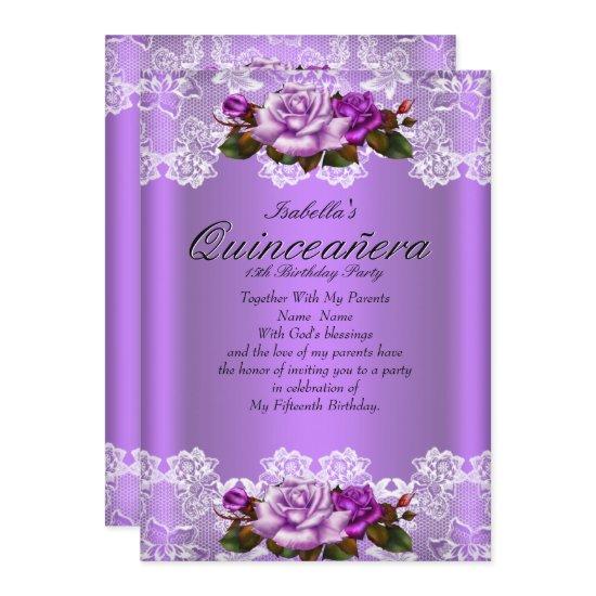 Quinceanera Party Purple Pink Roses White Lace