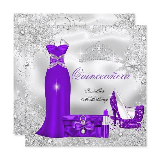 Quinceanera Party Purple Silver Snowflakes S