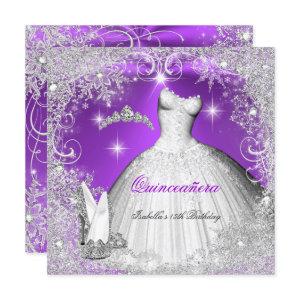 Quinceanera Party Purple Silver Winter Snowflakes