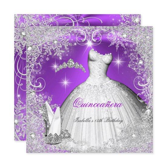 Quinceanera Party Purple Silver Winter Snowflakes