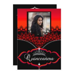Quinceanera Party Red Black Lace Girl Photo