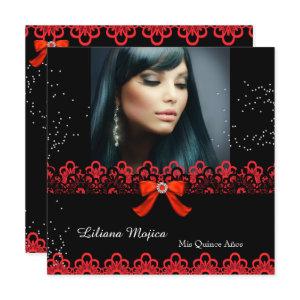 Quinceanera Party Red Lace Jewel Bow 2