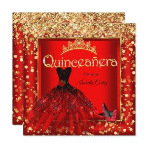 Quinceañera Party Red Rose Dress High Heels Gold