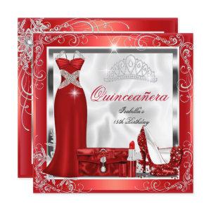 Quinceanera Party Red Silver Dress Heels S5