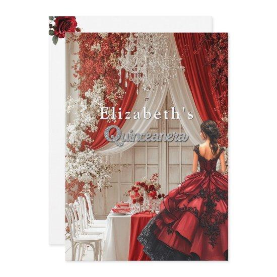 Quinceañera Party Room Red Gown Crystal Chandelier