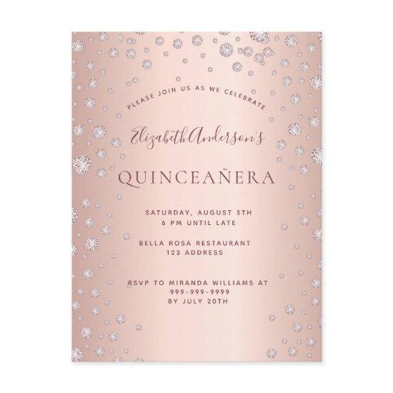 Quinceanera party rose gold diamonds  postcard