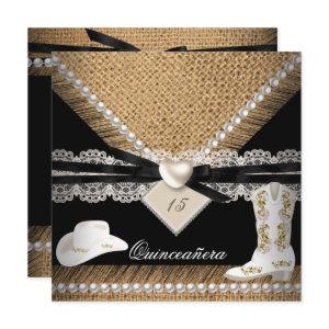 Quinceanera Party Rustic Burlap Cowgirl Hat Boots