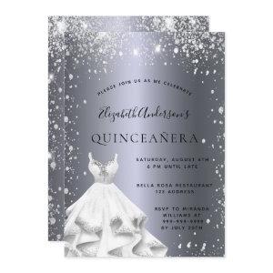 Quinceanera party silver dress glitter dust
