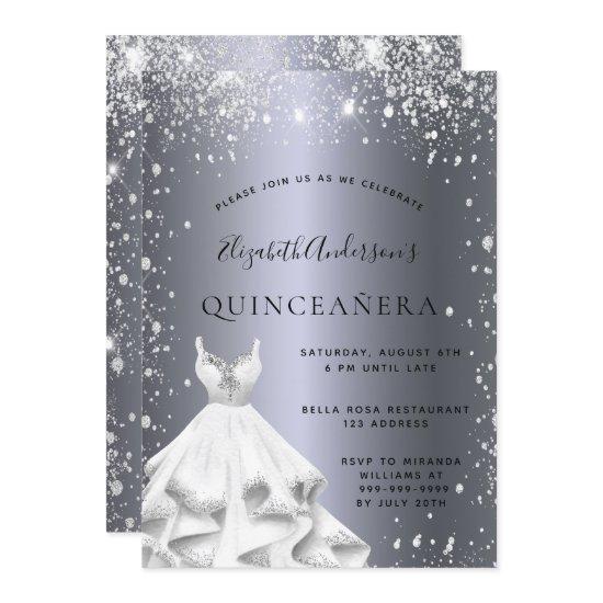 Quinceanera party silver dress glitter dust