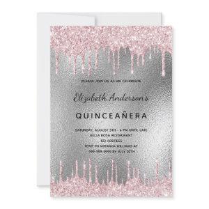 Quinceanera party silver glitter drips metal pink