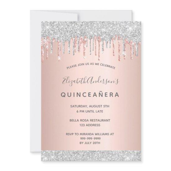 Quinceanera party silver glitter pink rose gold